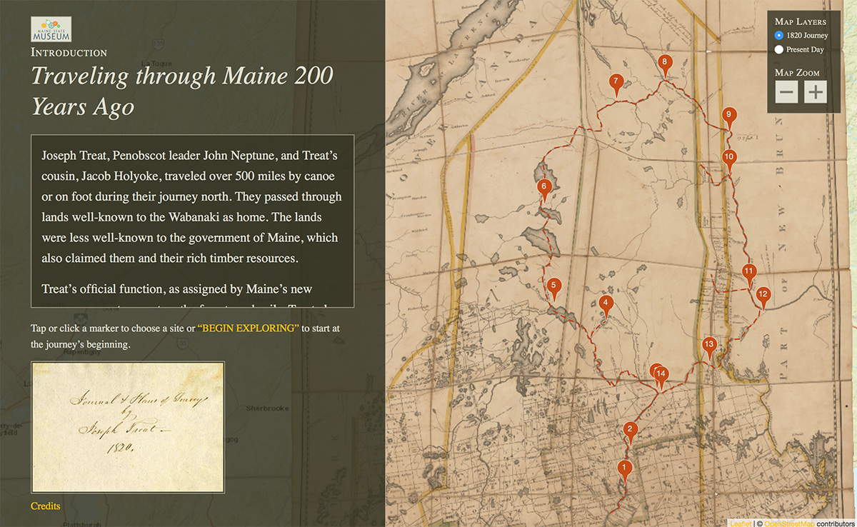 Introduction screen for Traveling Trough Maine interactive